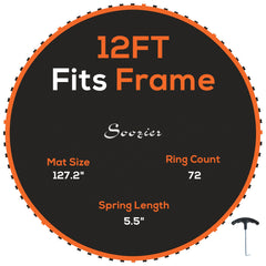 Soozier Trampoline Replacement Mat, Fits 12' Trampoline with 72 V-Hooks & 5.5" Springs, Trampoline Mat with 8 Rows of Stitching & Spring Pull Tool (Spring & Frame not Included), Orange