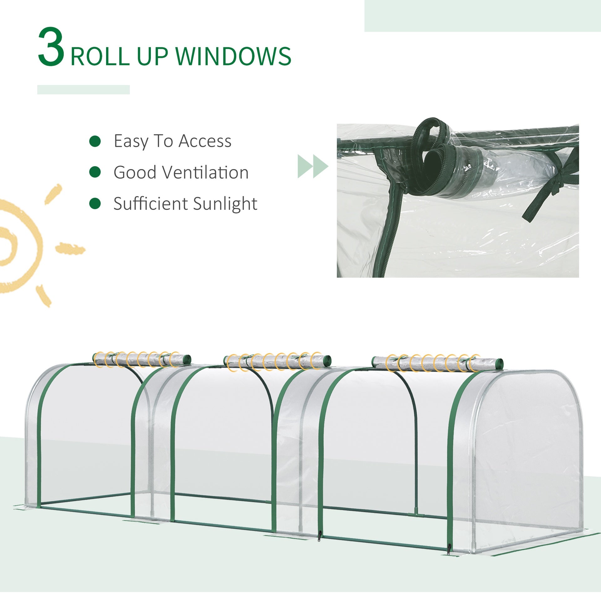Outsunny 10' x 3' x 2.5' Mini Greenhouse, Portable Tunnel Green House with Roll-Up Zippered Doors, UV Waterproof Cover, Steel Frame, Clear