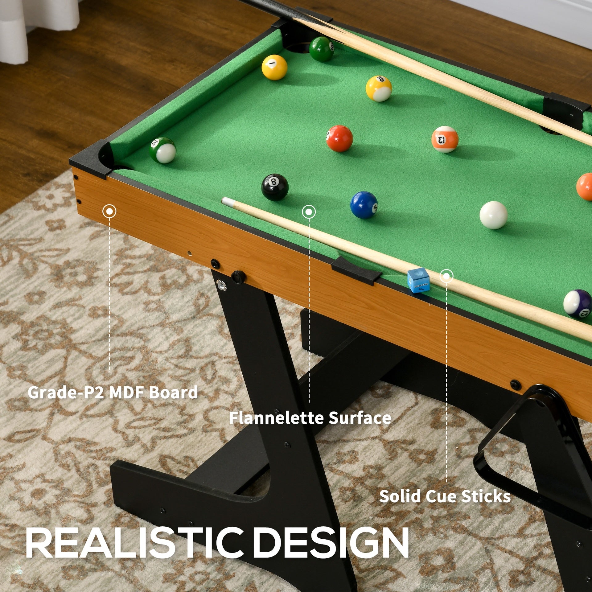 Soozier 38" Foldable Billiards Tabletop Game, Pool Table Set, Fun for the Whole Family with Easy Folding for Storage, Balls, Cues, Chalk, Brush for Game Room, Man Cave