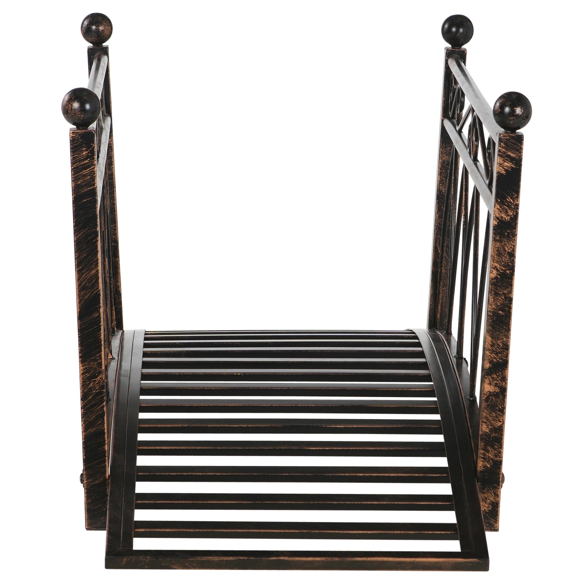 Outsunny 3.3' Metal Arch Zen Garden Bridge with Safety Siderails, Decorative Footbridge, Delicate Scrollwork & Corner Spheres for Stream, Fish Pond, Bronze