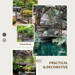 Outsunny 3.3' Metal Arch Zen Garden Bridge with Safety Siderails, Decorative Footbridge, Delicate Scrollwork & Corner Spheres for Stream, Fish Pond, Bronze