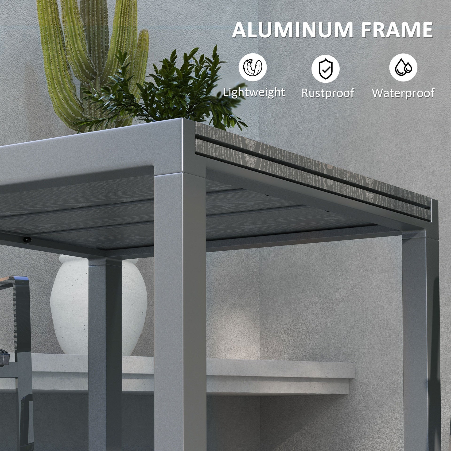 Outsunny Extendable Outdoor Dining Table, 41"- 83" Aluminum Frame Patio Table with Wood Effect Steel Top, Rectangle Expandable Patio Table for 6-8, Dark Gray