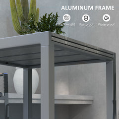 Outsunny Extendable Outdoor Dining Table, 41"- 83" Aluminum Frame Patio Table with Wood Effect Steel Top, Rectangle Expandable Patio Table for 6-8, Dark Gray