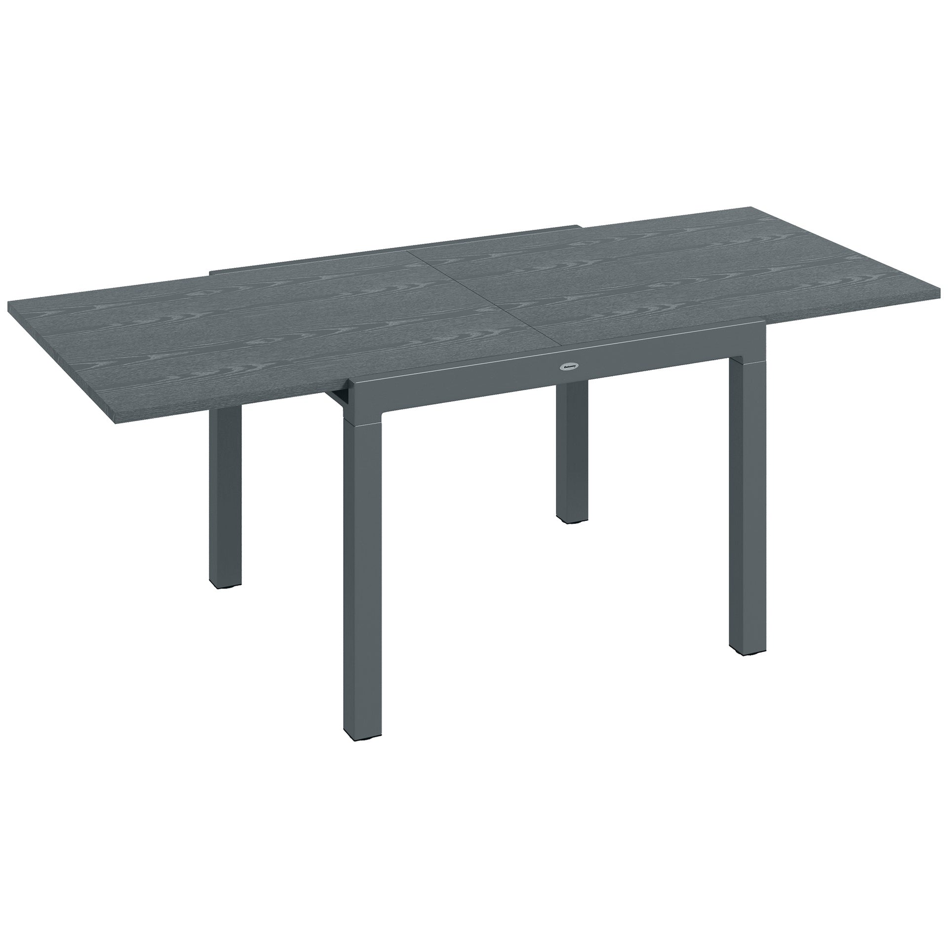 Outsunny Extendable Outdoor Dining Table, 41"- 83" Aluminum Frame Patio Table with Wood Effect Steel Top, Rectangle Expandable Patio Table for 6-8, Dark Gray