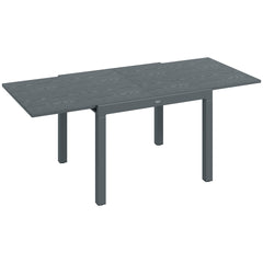 Outsunny Extendable Outdoor Dining Table, 41"- 83" Aluminum Frame Patio Table with Wood Effect Steel Top, Rectangle Expandable Patio Table for 6-8, Dark Gray