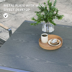 Outsunny Extendable Outdoor Dining Table, 41"- 83" Aluminum Frame Patio Table with Wood Effect Steel Top, Rectangle Expandable Patio Table for 6-8, Dark Gray