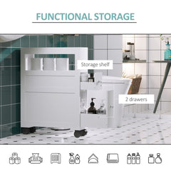 HOMCOM 6.25" x 20.5" x 28.25" Wood Rolling Narrow Bathroom Side Storage Cabinet - White