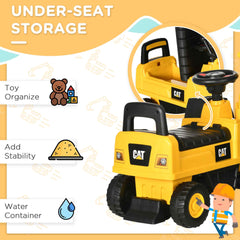 Aosom Excavator Ride on Toy, CAT Licensed Kids Manual Pedal Ride on Excavator with Manual Shovel, Horn, Hidden Storage for 18-36 Months Boys and Girls, Yellow