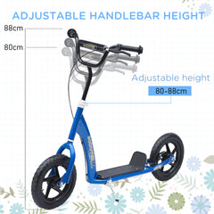 HOMCOM Kick Scooter for Kids 5-12 Years Old, Big Wheel Kids Scooter with Adjustable Height Handlebar, Non-slip Footplate, Rear Brake, Blue