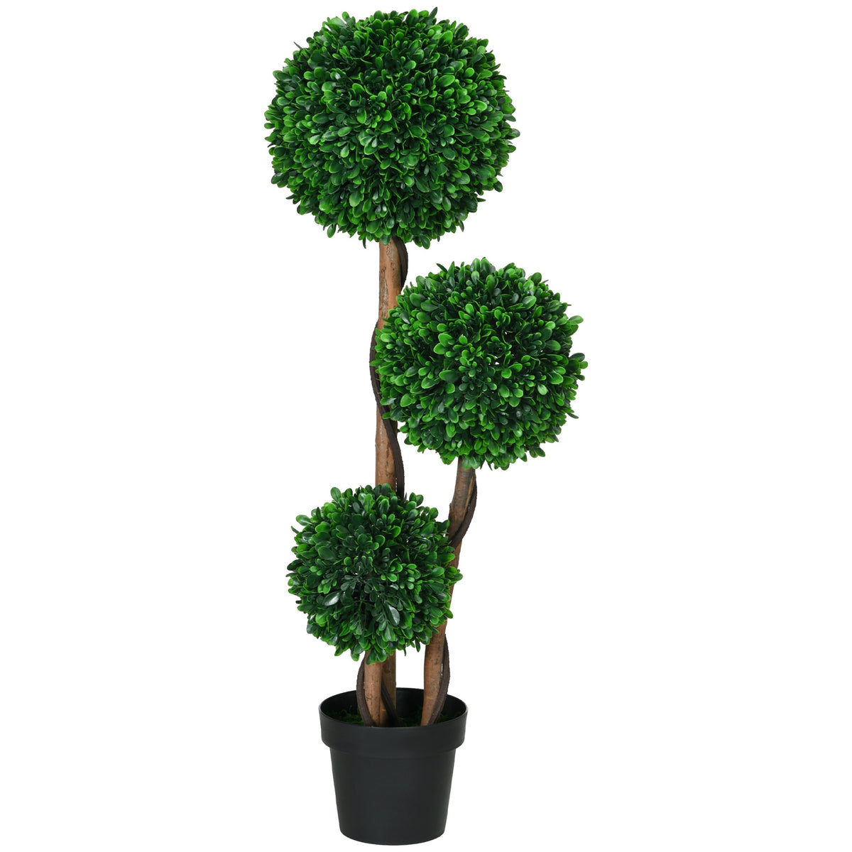 HOMCOM 3.5ft/43.25" Artificial 3 Ball Boxwood Topiary Tree with Pot, Indoor Outdoor Fake Plant for Home Office, Living Room Decor