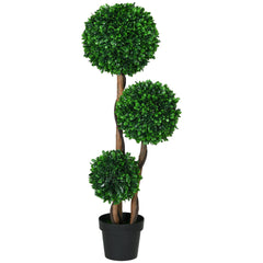 HOMCOM 3.5ft/43.25" Artificial 3 Ball Boxwood Topiary Tree with Pot, Indoor Outdoor Fake Plant for Home Office, Living Room Decor