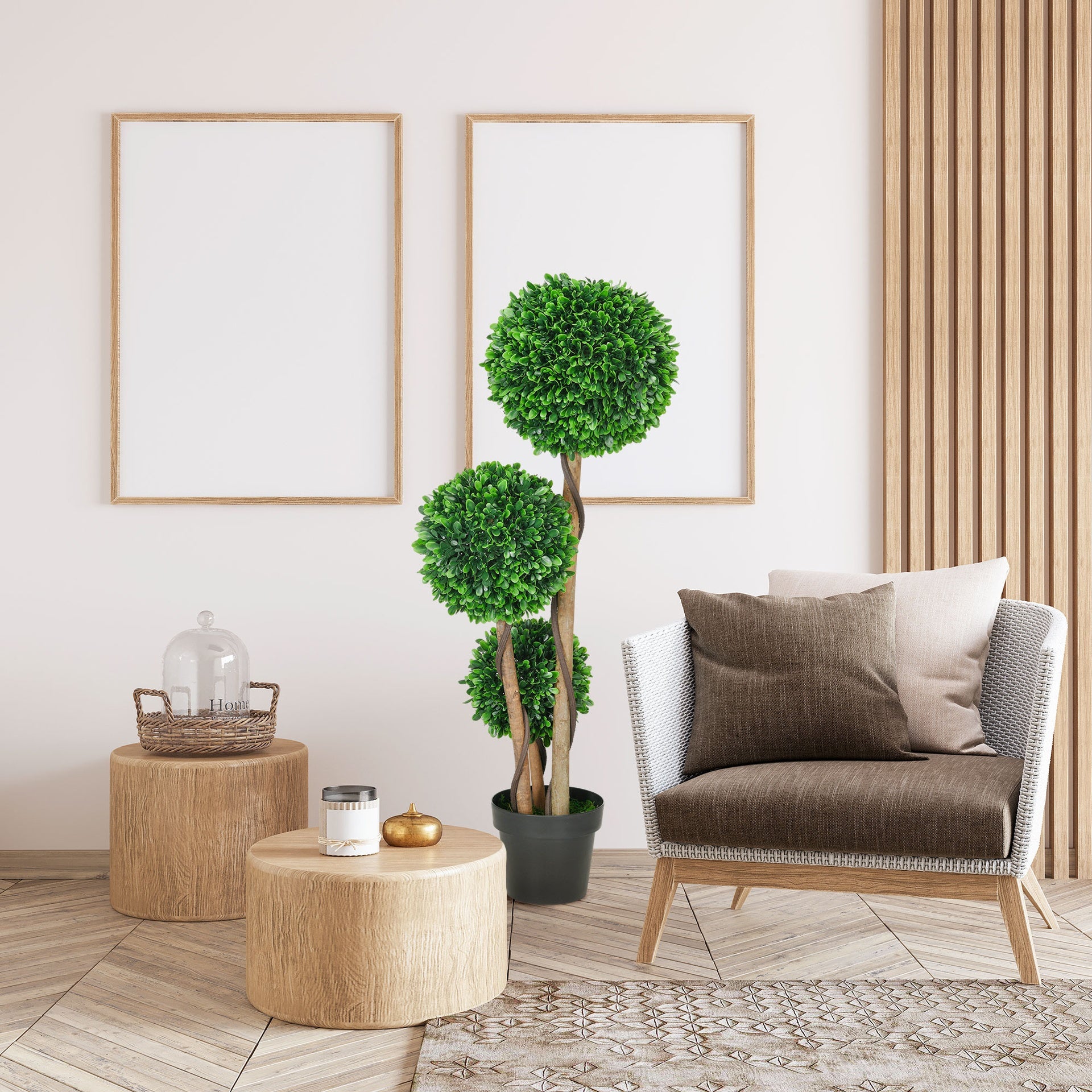 HOMCOM 3.5ft/43.25" Artificial 3 Ball Boxwood Topiary Tree with Pot, Indoor Outdoor Fake Plant for Home Office, Living Room Decor