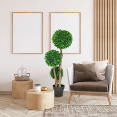 HOMCOM 3.5ft/43.25" Artificial 3 Ball Boxwood Topiary Tree with Pot, Indoor Outdoor Fake Plant for Home Office, Living Room Decor