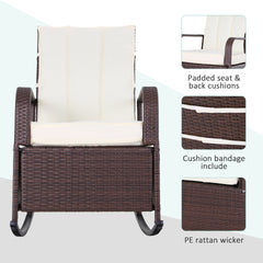 Outsunny Wicker Outdoor Rocking Chair, Patio Recliner with Adjustment Backrest, PE Rattan Lounge Chair with Adjustable Footrest and Cushions for Garden, Backyard, Porch, Beige