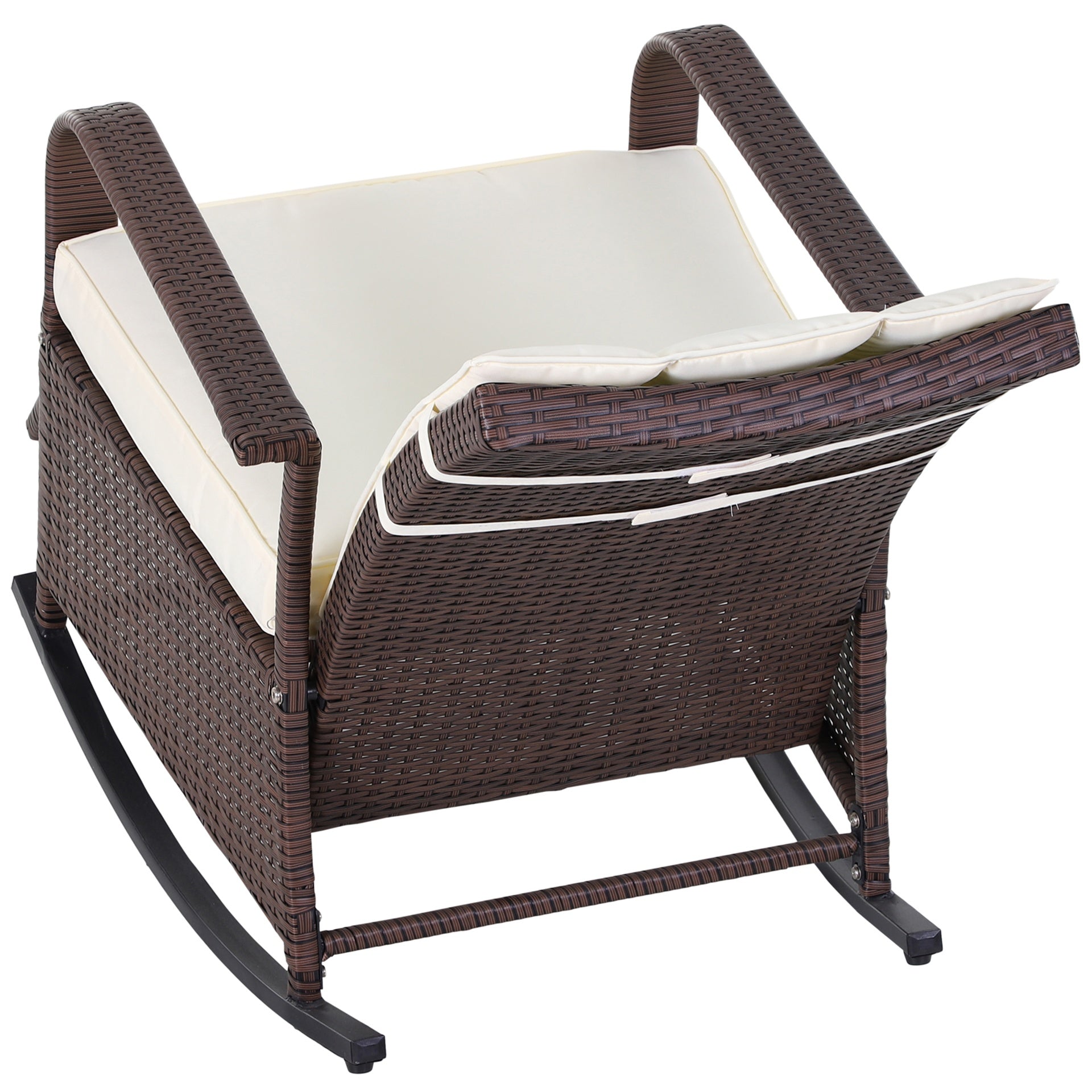 Outsunny Wicker Outdoor Rocking Chair, Patio Recliner with Adjustment Backrest, PE Rattan Lounge Chair with Adjustable Footrest and Cushions for Garden, Backyard, Porch, Beige