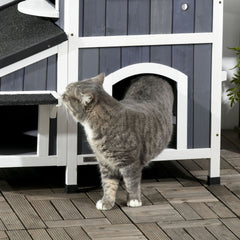 PawHut Outdoor Cat House with Weather-resistant Roof & Garden Bed, Outdoor Cat Shelter Enclosure with Multiple Entrances, Modern Cat Furniture Hideout, Cat Gifts, Gray