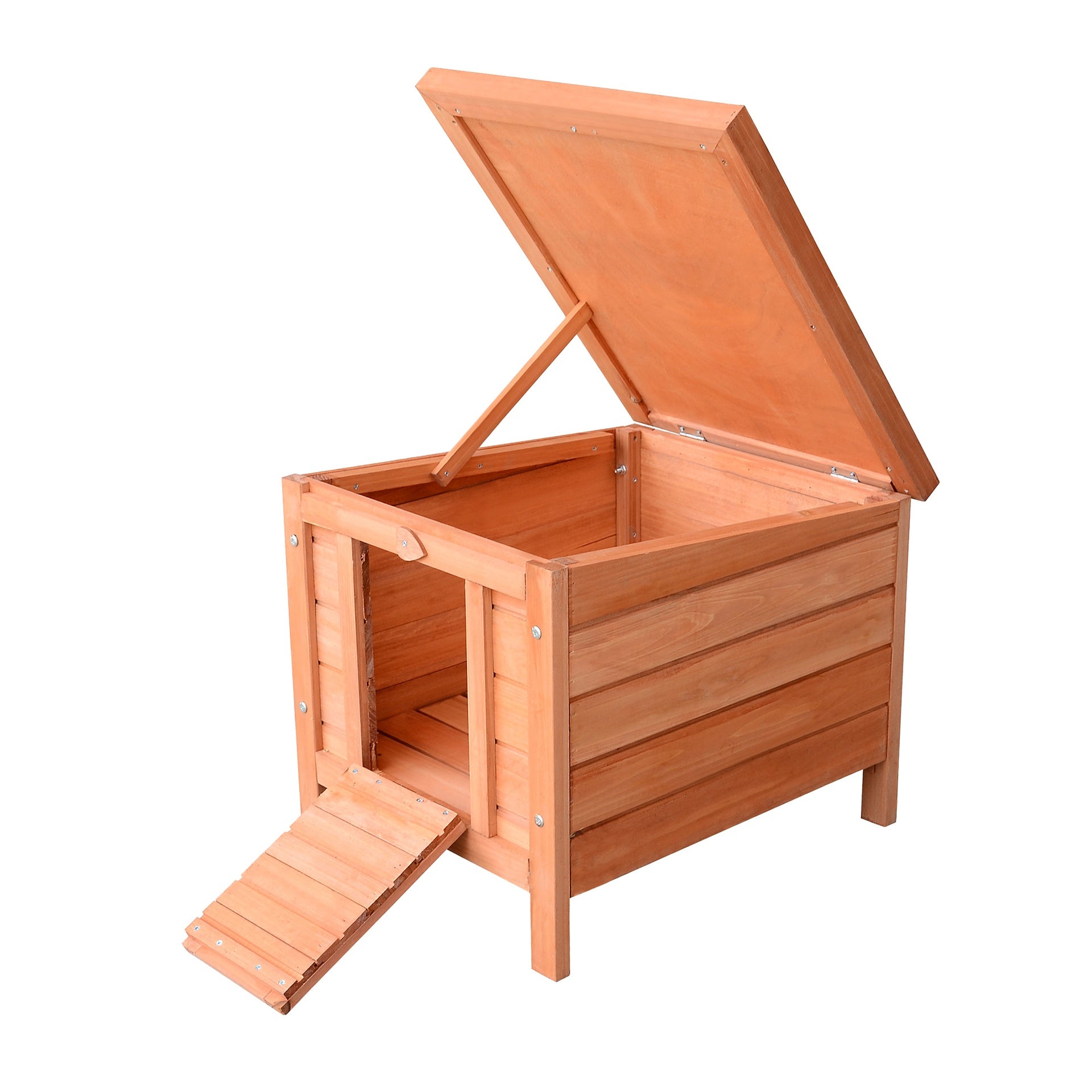 PawHut Small Wooden Rabbit Hutch Bunny Cage Guinea Pig Cage Duck House Dog House with Openable & Waterproof Roof, Natural