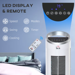 HOMCOM 40" Evaporative Air Cooler with Water Tank, 3-In-1 Ice Cooling Fan with Humidifier, 52° Oscillating Portable Swamp Cooler for Home Office, 3 Modes, 3 Speeds, 8H Timer, Remote, White