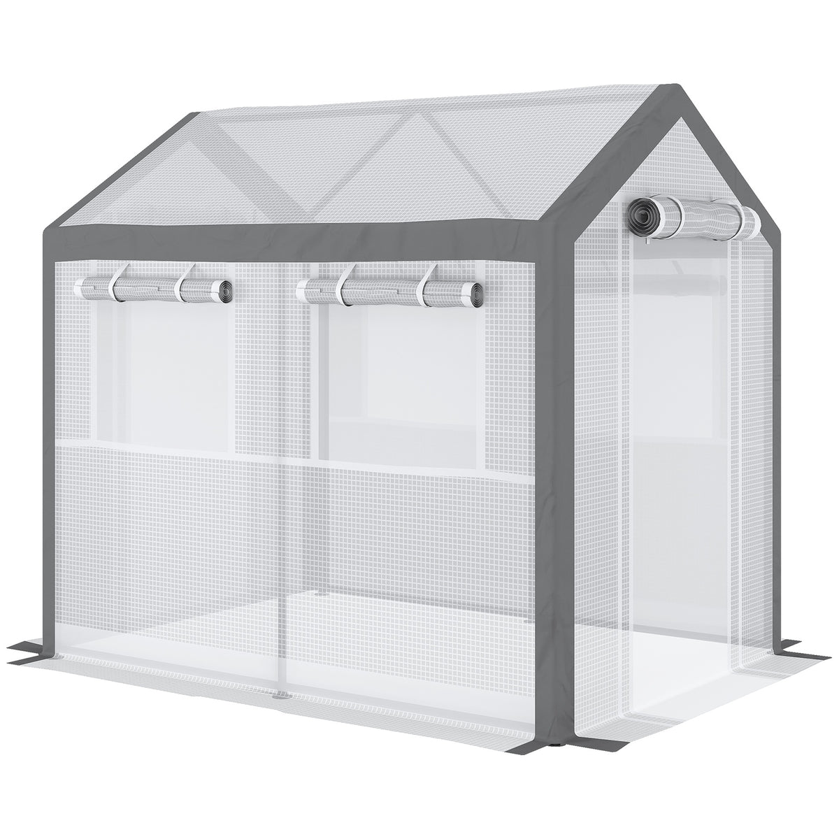 Outsunny 8' x 6' x 7.5' Walk-In Greenhouse, Outdoor Gardening Canopy with 6 Roll-up Windows, 2 Zippered Doors & Weather Cover, White