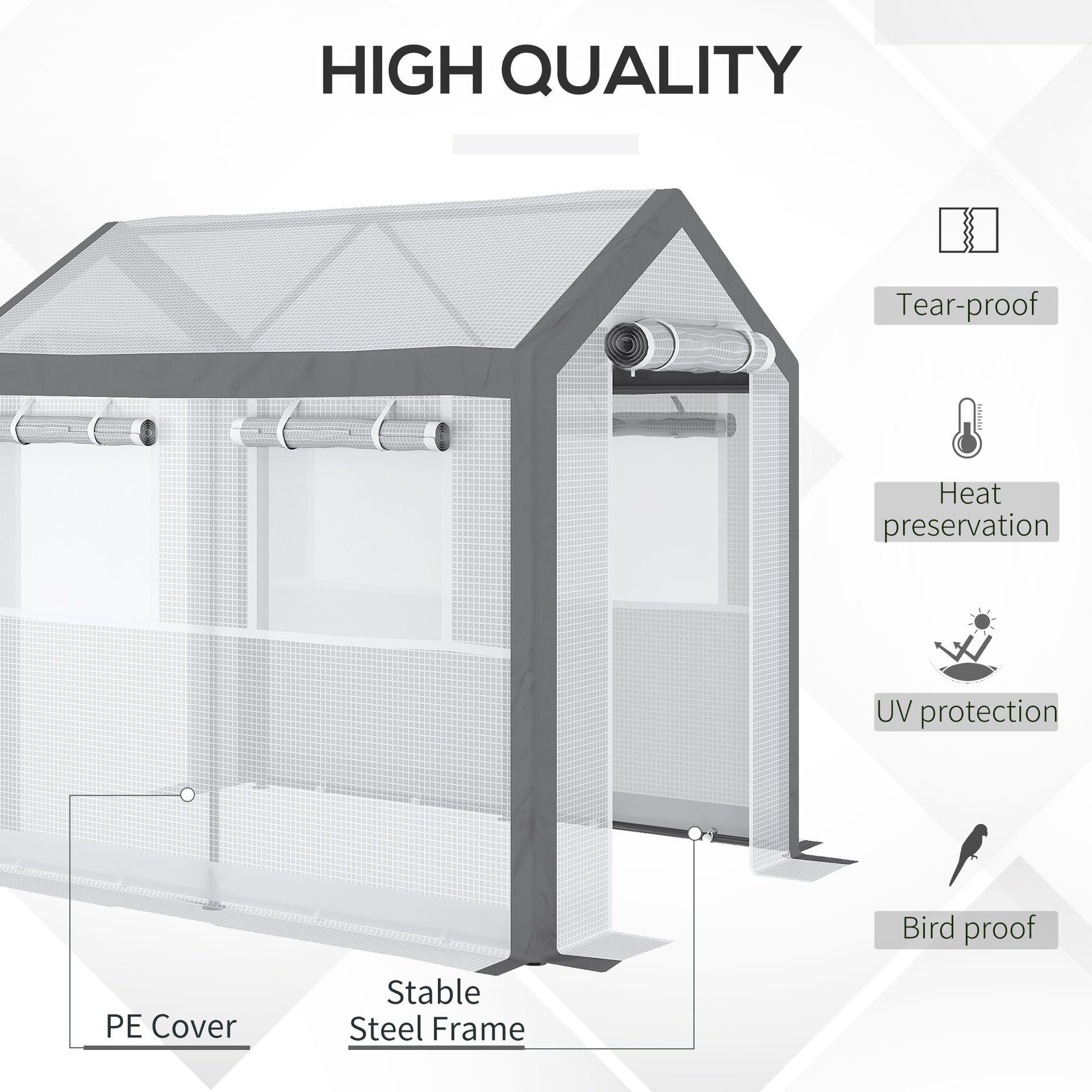 Outsunny 8' x 6' x 7.5' Walk-In Greenhouse, Outdoor Gardening Canopy with 6 Roll-up Windows, 2 Zippered Doors & Weather Cover, White