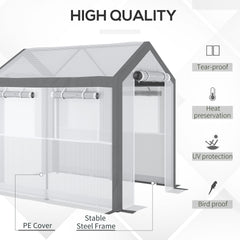 Outsunny 8' x 6' x 7.5' Walk-In Greenhouse, Outdoor Gardening Canopy with 6 Roll-up Windows, 2 Zippered Doors & Weather Cover, White