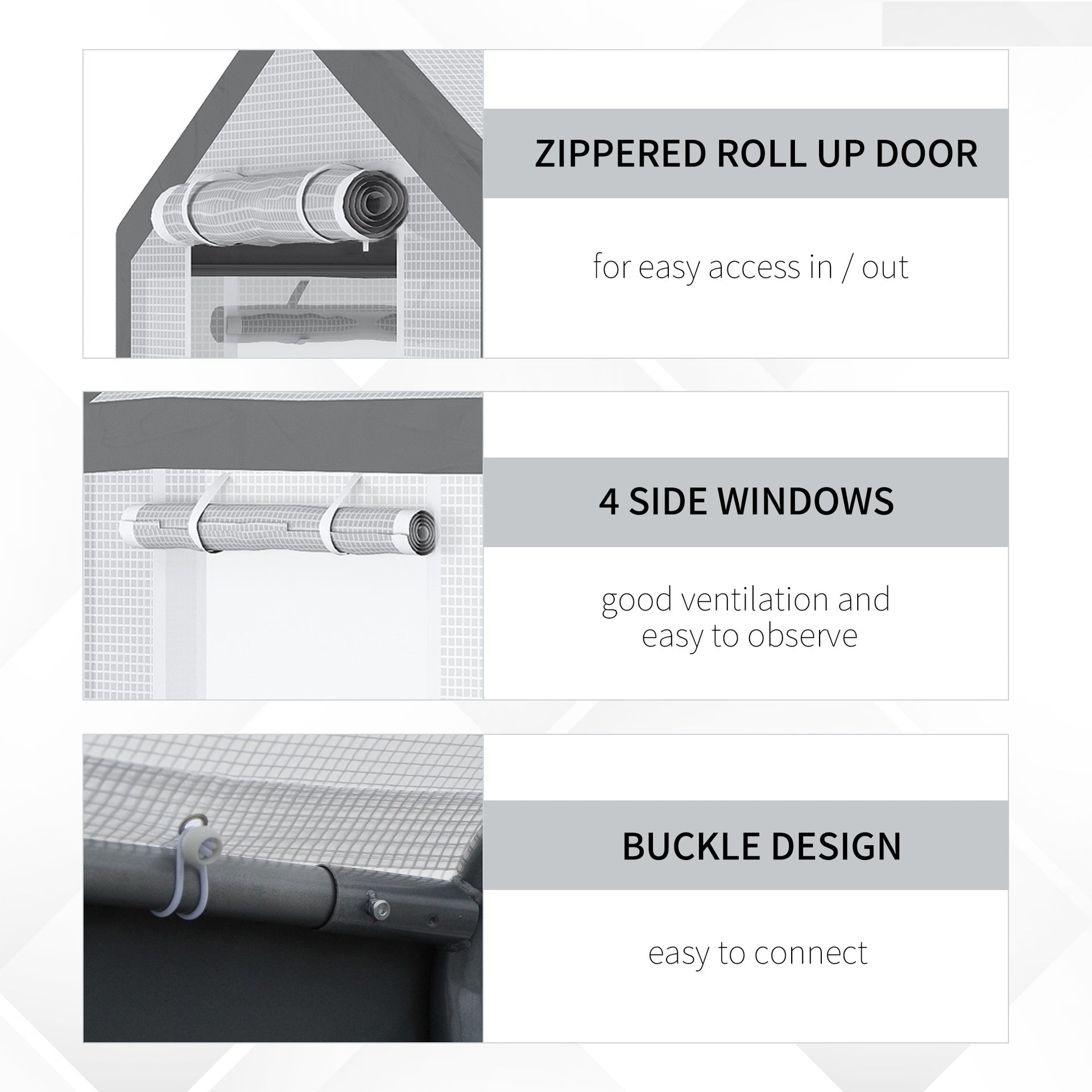 Outsunny 8' x 6' x 7.5' Walk-In Greenhouse, Outdoor Gardening Canopy with 6 Roll-up Windows, 2 Zippered Doors & Weather Cover, White