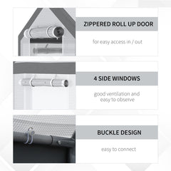 Outsunny 8' x 6' x 7.5' Walk-In Greenhouse, Outdoor Gardening Canopy with 6 Roll-up Windows, 2 Zippered Doors & Weather Cover, White