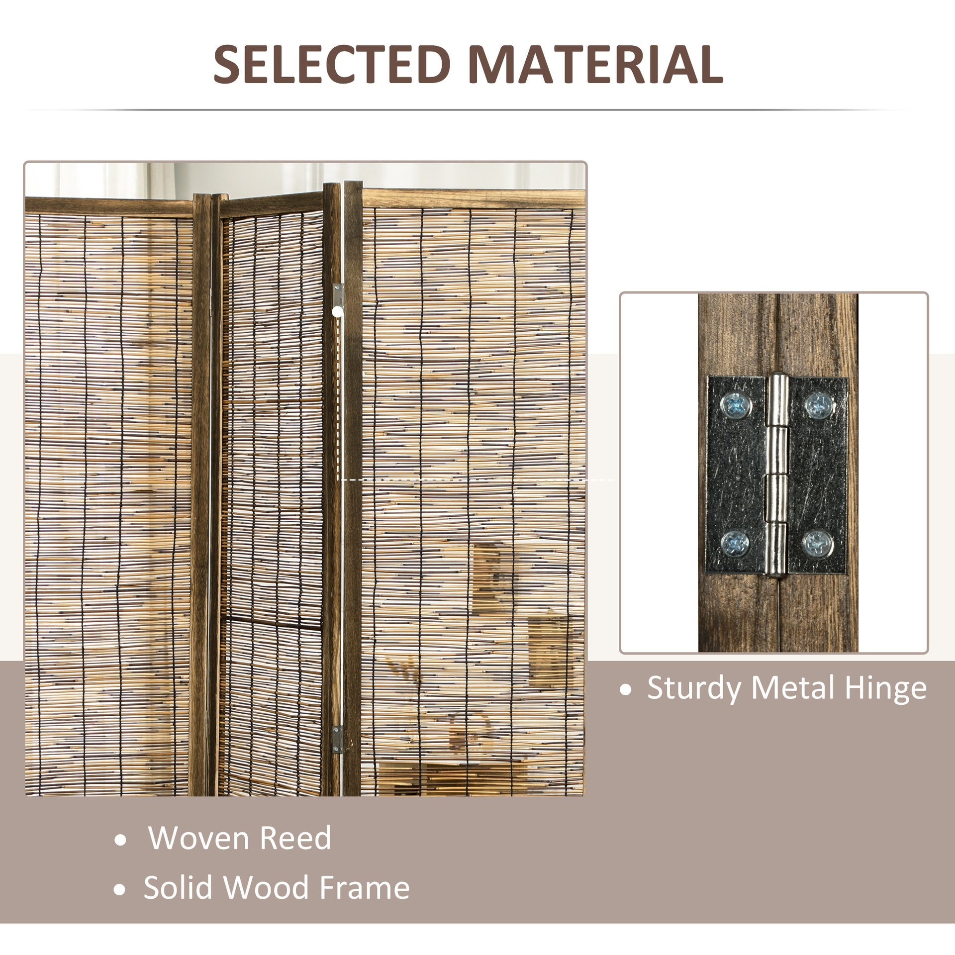 HOMCOM 4 Panel Room Divider, 5.5 Ft Portable Folding Privacy Screens, Reed Hand-Woven Freestanding Partition Wall Dividers for Home Office, Carbonized