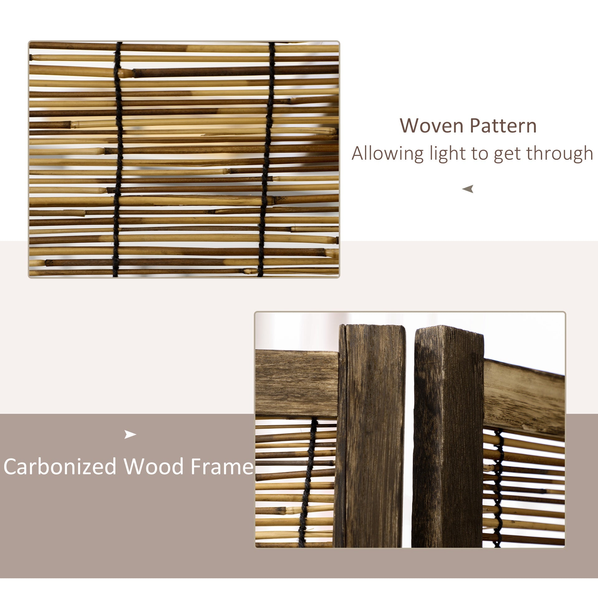 HOMCOM 4 Panel Room Divider, 5.5 Ft Portable Folding Privacy Screens, Reed Hand-Woven Freestanding Partition Wall Dividers for Home Office, Carbonized