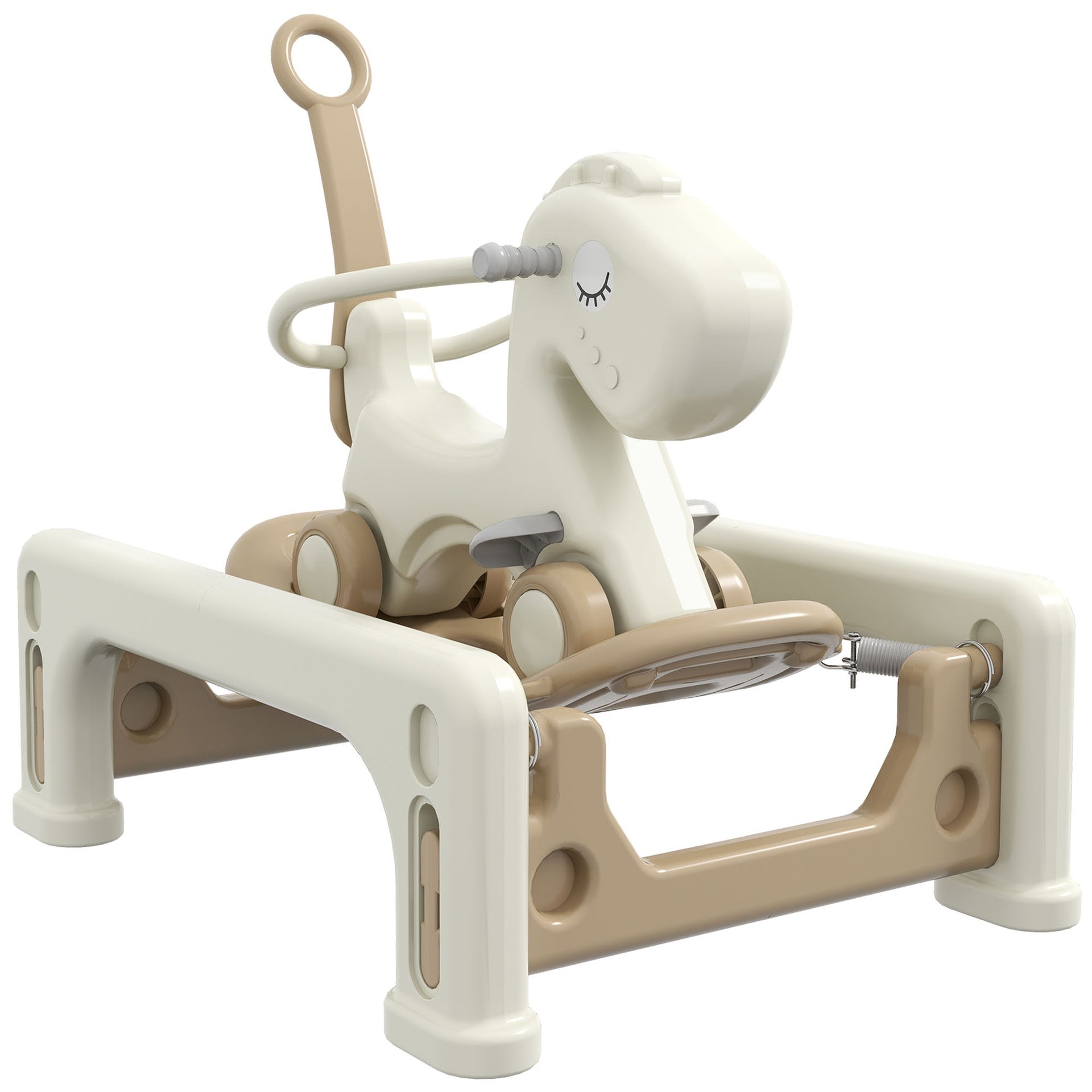 Qaba 5 in 1 Rocking Horse for Toddlers Years 1-6, Kids Spring Ride on Horse Balance Bike with Detachable Balance Board, Push Handle & Footrest for Baby Boys and Girls, Cream White