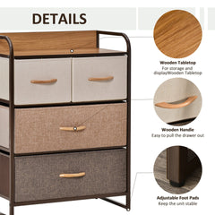 HOMCOM 4-Drawer Dresser, Fabric Drawers, 3-Tier Storage Organizer for Bedroom Entryway, Tower Unit with Steel Frame and Wooden Top, Maple Wood