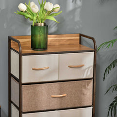 HOMCOM 5-Drawer Dresser, Fabric Drawers, 4-Tier Storage Organizer for Bedroom Entryway, Tower Unit with Steel Frame Wooden Top, Maple Wood