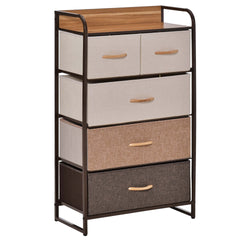 HOMCOM 5-Drawer Dresser, Fabric Drawers, 4-Tier Storage Organizer for Bedroom Entryway, Tower Unit with Steel Frame Wooden Top, Maple Wood