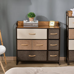 HOMCOM 7-Drawer Dresser, Fabric Drawers, 3-Tier Storage Organizer for Bedroom Entryway, Tower Unit with Steel Frame Wooden Top, Maple Wood
