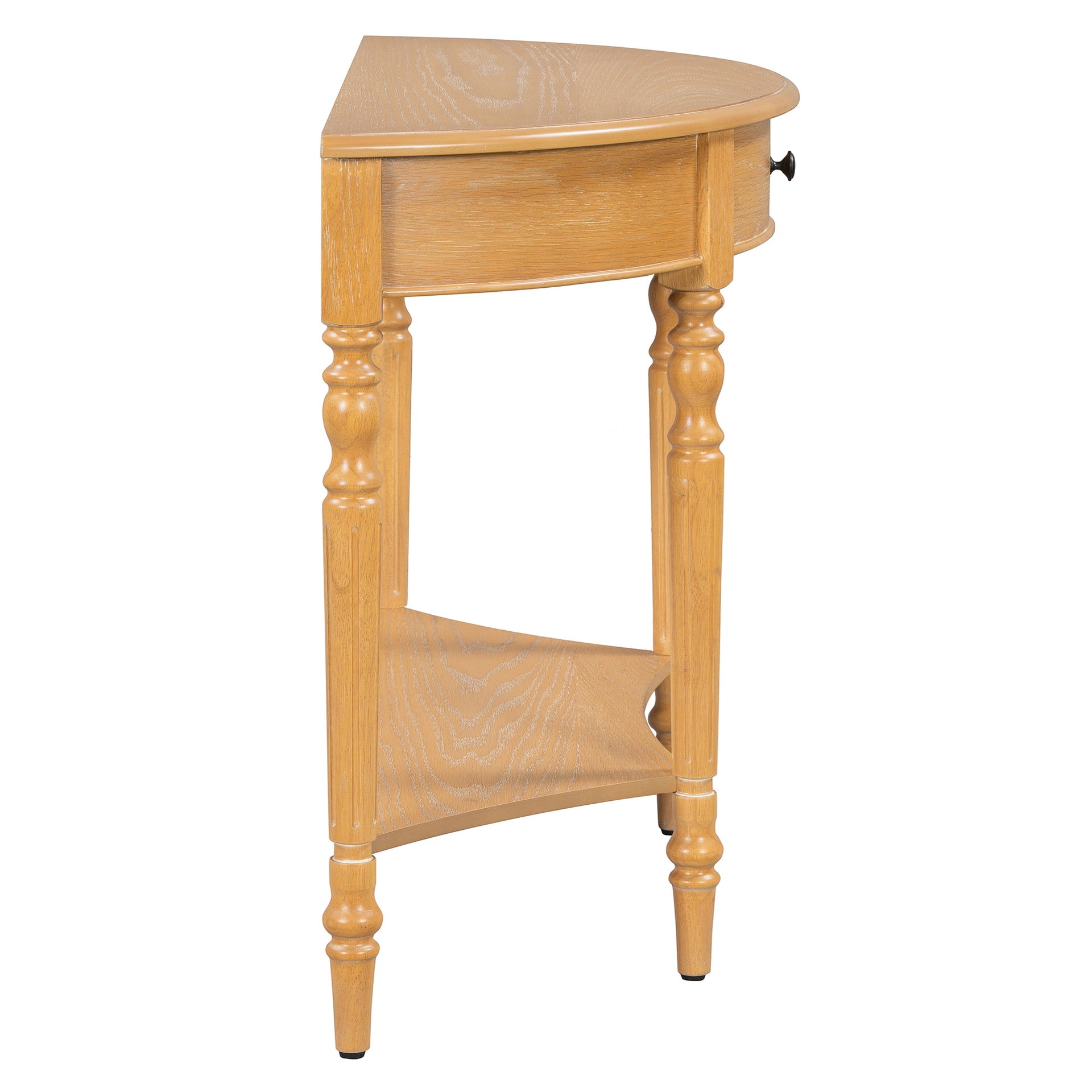 TREXM Farmhouse Half Moon Console Table with Drawer & Shelf - Rustic Accent Table, Sofa Table for Entryway, Living Room, Hallway and Foyer (Natural)