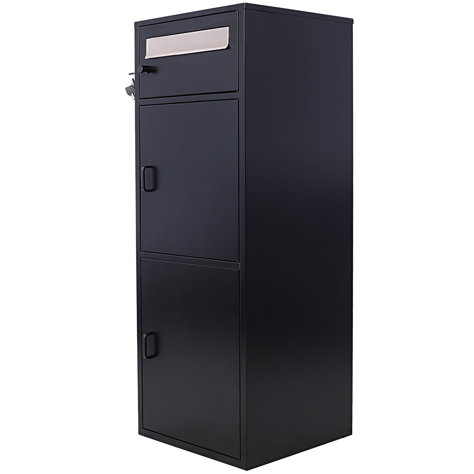 Large Steel Freestanding Floor Parcel Package Drop with Locking Letterbox Drop Mail Box with Multi Compartments, Black