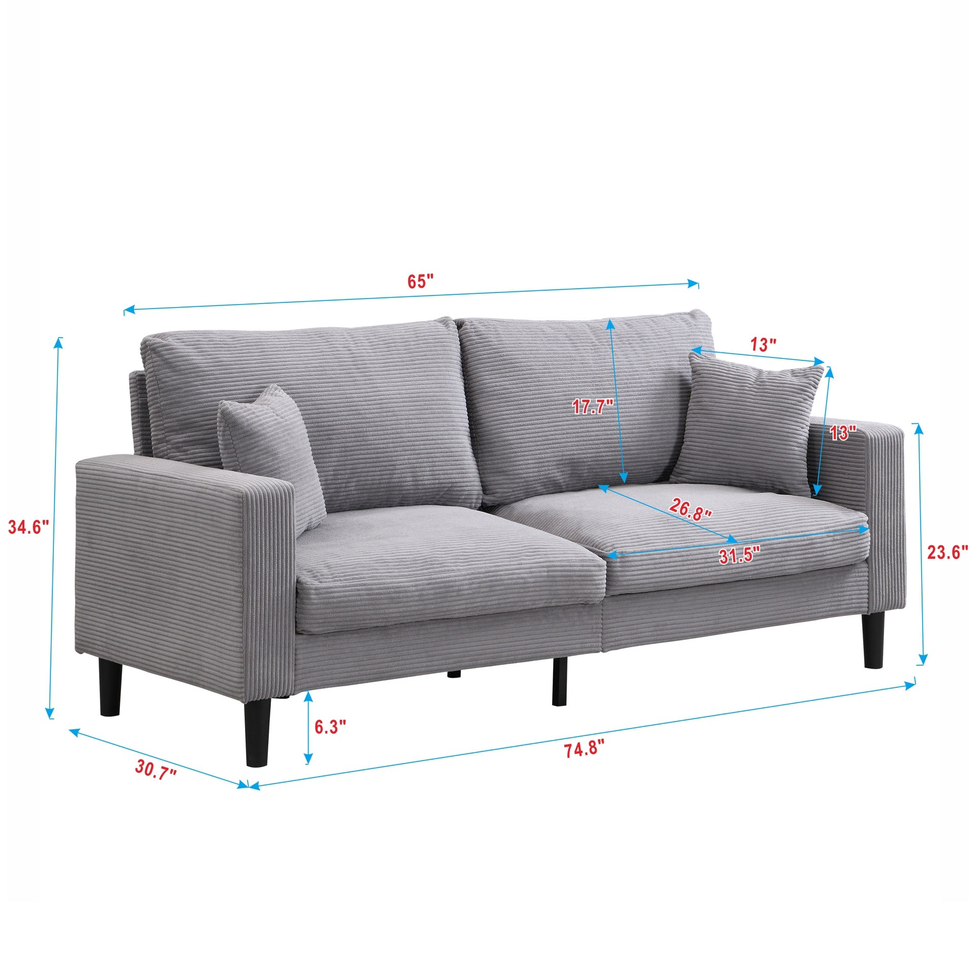 Two Piece Sofa Set, Living Room Three seater+Two seater, Comfy , Modern Upholstered Sofa, Living Room Bedroom Apartment Small Space , Corduroy , Light Grey