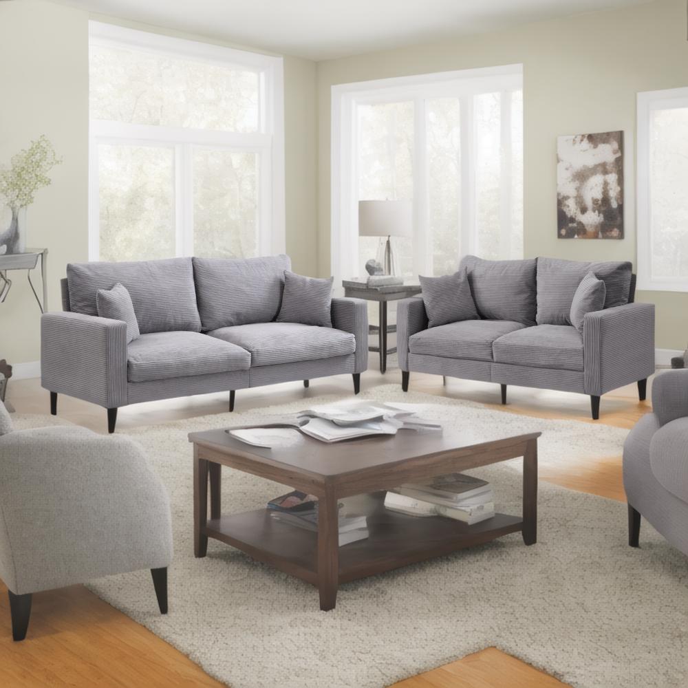 Two Piece Sofa Set, Living Room Three seater+Two seater, Comfy , Modern Upholstered Sofa, Living Room Bedroom Apartment Small Space , Corduroy , Light Grey