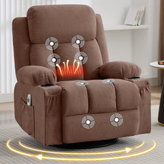 Swivel Rocker Recliner Chair with Vibration Massage and Heat for Living Room ,with Rocking Function and Side Pocket, USB Charge Port,2 cup holders