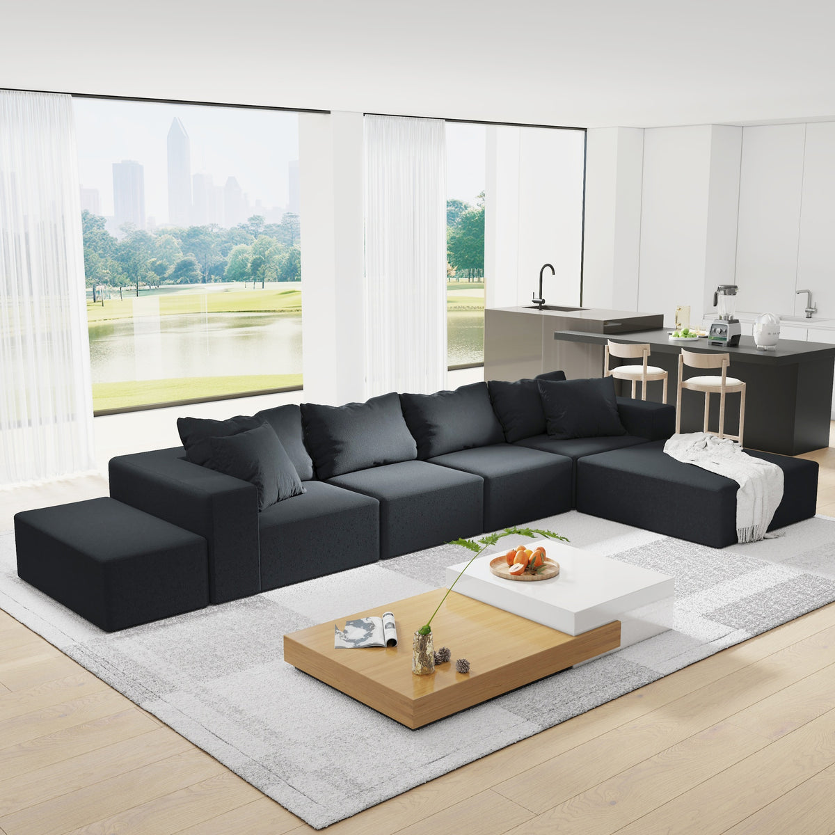 Modern Upholstered Sectional Sofa Couch Set,Modular 132" L Shaped Sectional Living Room Sofa Set With 6 Pillows,Free Combination Sofa Couch for Living Room,Bedroom