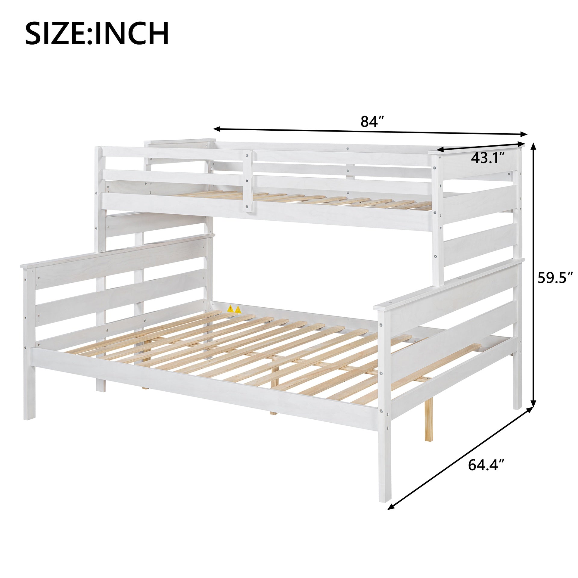 Wood Twin XL over Queen Bunk Bed with Ladder, White