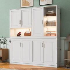Twin Size Wall Murphy Bed with Top Cabinet, Shelves ,Space Saving Foldable Bed with Light & USB,White