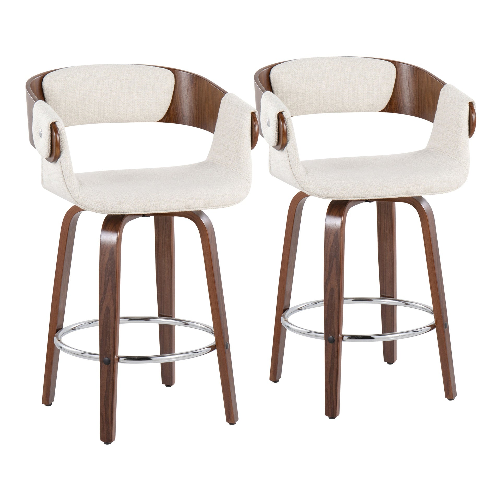 Elisa Mid-Century Modern Counter Stool in Walnut and Cream Fabric by LumiSource - Set of 2