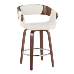 Elisa Mid-Century Modern Counter Stool in Walnut and Cream Fabric by LumiSource - Set of 2