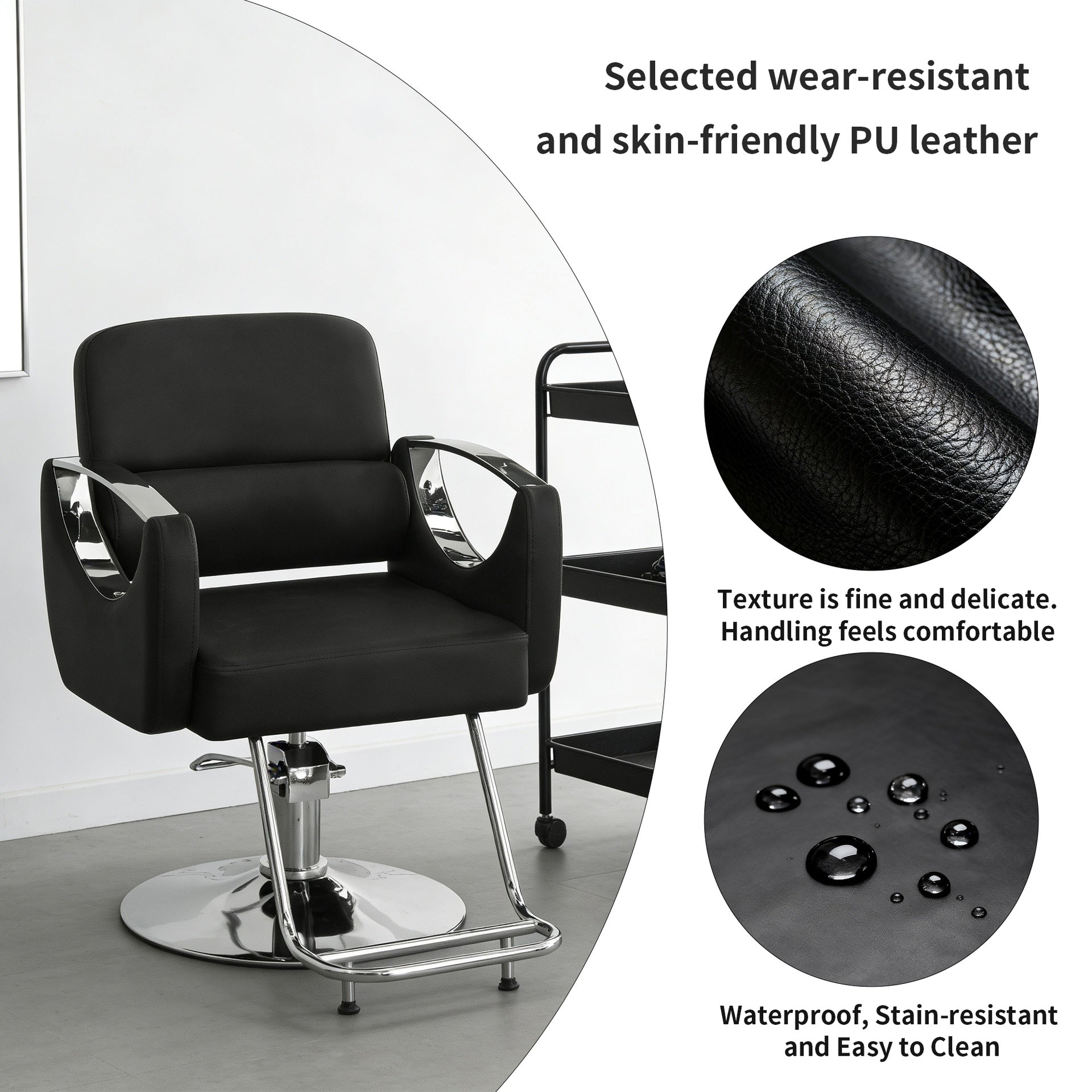 Barber Chair Salon Chair for Hair Stylist Adjustable Hydraulic Styling Chair with 360 Degrees Rolling Swivel for Salon Barbershop Tattoo Shampoo Beauty Equipment, Black