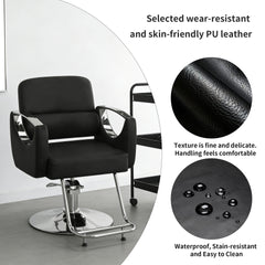 Barber Chair Salon Chair for Hair Stylist Adjustable Hydraulic Styling Chair with 360 Degrees Rolling Swivel for Salon Barbershop Tattoo Shampoo Beauty Equipment, Black