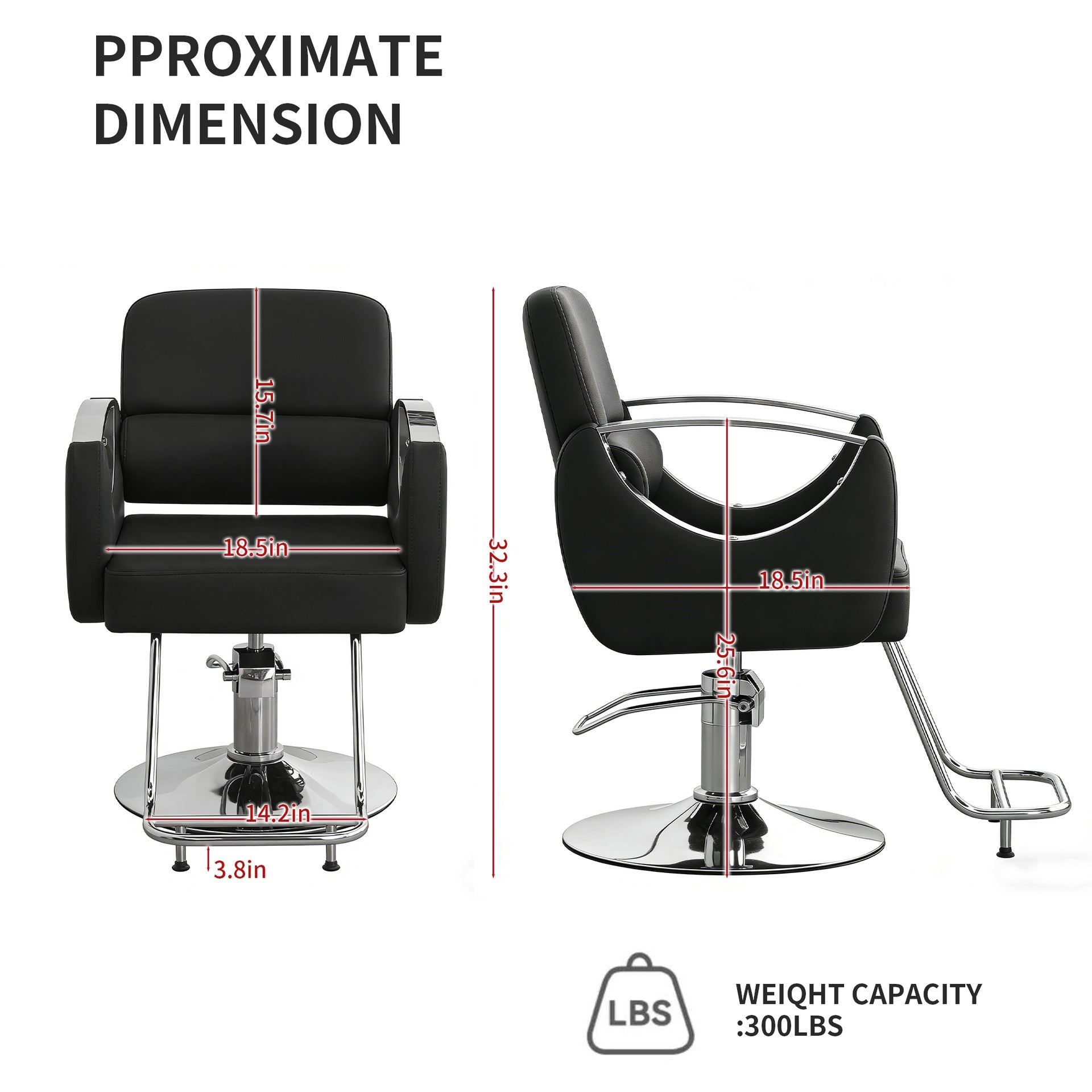 Barber Chair Salon Chair for Hair Stylist Adjustable Hydraulic Styling Chair with 360 Degrees Rolling Swivel for Salon Barbershop Tattoo Shampoo Beauty Equipment, Black