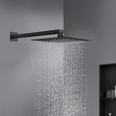12 Inch Black Rain Shower Head, Square Ultra Thin 304 Stainless Steel High Pressure Shower Head Waterfall Full Body Coverage Waterfall Shower Head