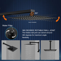 12 Inch Black Rain Shower Head, Square Ultra Thin 304 Stainless Steel High Pressure Shower Head Waterfall Full Body Coverage Waterfall Shower Head