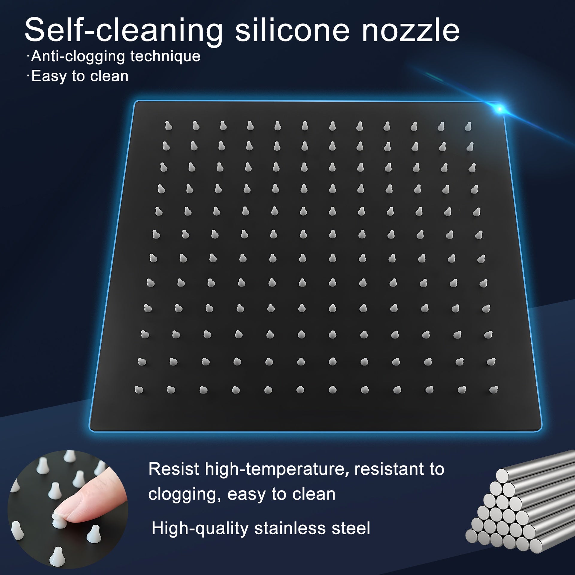 12 Inch Black Rain Shower Head, Square Ultra Thin 304 Stainless Steel High Pressure Shower Head Waterfall Full Body Coverage Waterfall Shower Head